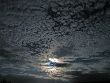 Sky full of clouds with strong clear moon light behind them