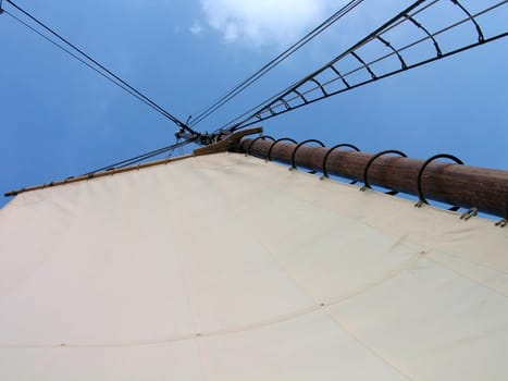 Mast of a wooden sail boat in details