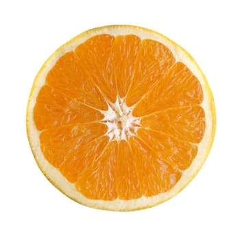 Half of a perfect orange seen from above isolated on white with clipping path