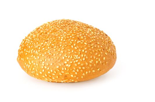 The appetizing sesame bun.  Isolated on white.