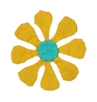 Handmade flower isolated on white with clipping path. This flower is made out of fabric and sewed together. Perfect for that unique summer look in your designs.