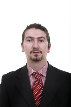 bored young business man standing on white background