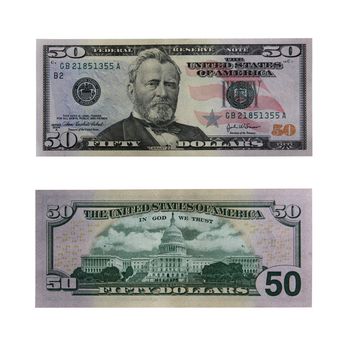 Both sides of the fifty dollar bill isolated on white with clipping path