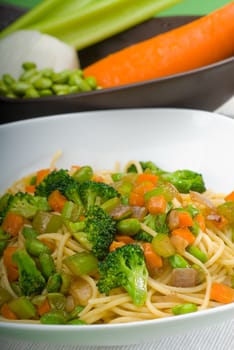 italian spaghetti pasta with fresh homemade vegetable sauce