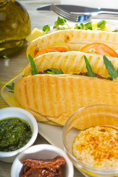 assortment of fresh homemade vegetarian  italian panini sandwich,typical italian snack