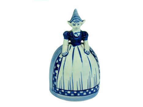 Traditional Dutch Delft Netherlands figurine bell isolated on white