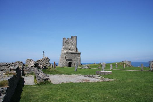 Aberystwyth Castle Wales UK Blue Skies