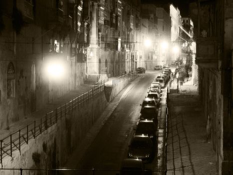 Valletta street, Malta's capital city at night