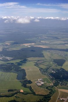 Kind on a city from an airplane from the height of bird flight