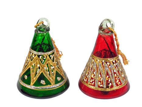 Typical handmade ethnic glass bells Jordan isolated on white