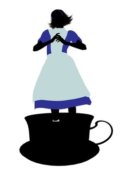 Allice in wonderland illustration silhouette on a white background