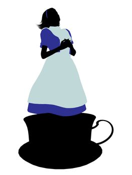 Allice in wonderland illustration silhouette on a white background