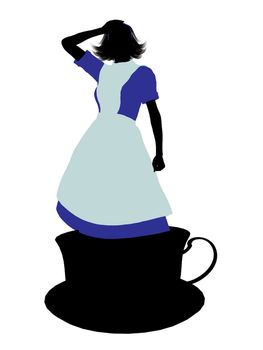 Allice in wonderland illustration silhouette on a white background