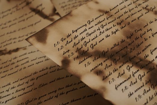 Ancient and vintage handwritten Bible pages  