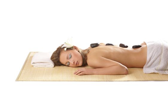 Attractive woman getting spa treatment isolated on white