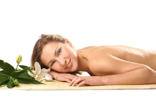 Attractive woman getting spa treatment isolated on white