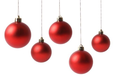Red Christmas balls isolated on white background                