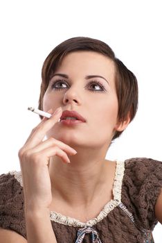 Attractive retro woman over white background         