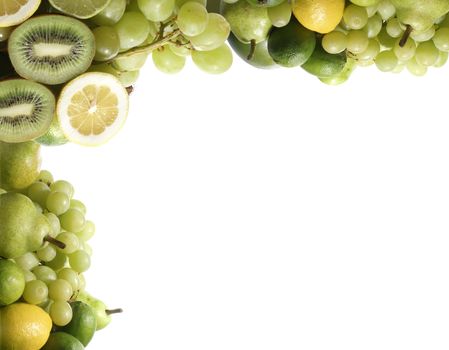 Set of green tasty fruits isolated on white                 