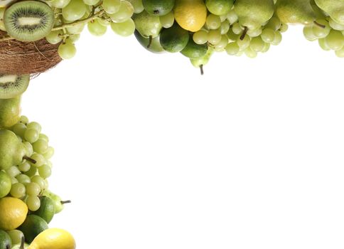 Set of green tasty fruits isolated on white                 