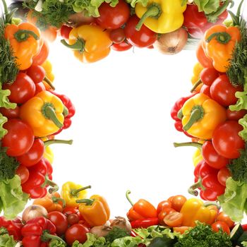 Frame of fresh tasty vegetables isolated on white background             