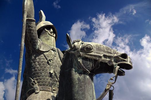 knight and horse statue in blue sky