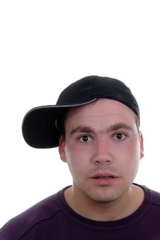 casual man with cap isolated over a white background