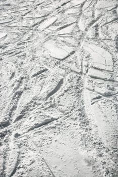 Ski tracks in snow.