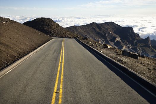 Shot of road and landscape in Haleakala National Park in Maui, Hawaii.