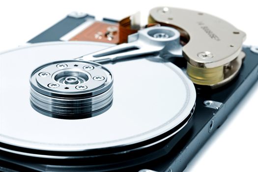 Open hard disk drive - shallow depth of field with focus on the disk