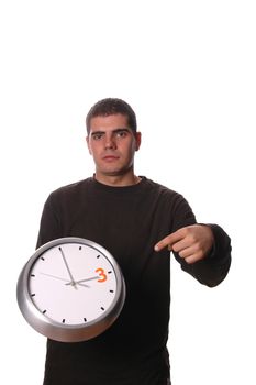 young boy showing clock