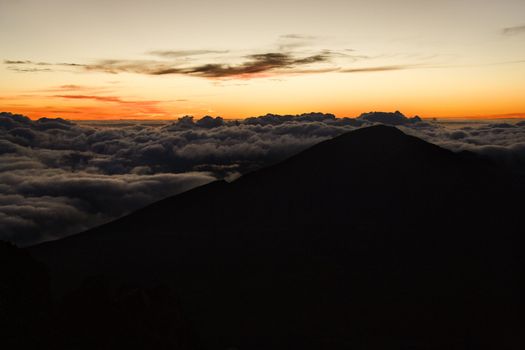 Aerial of sunrise in Haleakala National Park, Maui, Hawaii.