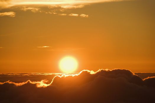 Aerial of sunrise in Haleakala National Park in Maui, Hawaii.