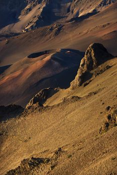 Aerial of dormant volcano in Haleakala National Park, Maui, Hawaii.