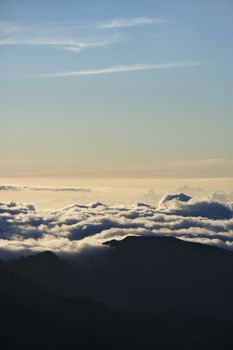 Aerial shot of dormant volcano in Haleakala National Park, Maui, Hawaii.