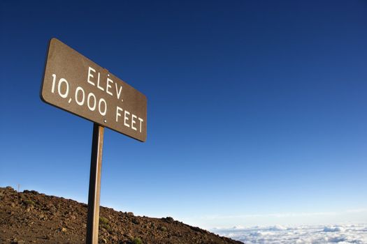 Elevation sign in Haleakala National Park in Maui, Hawaii.