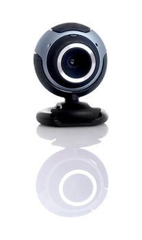 Digital webcam in a white background with reflection