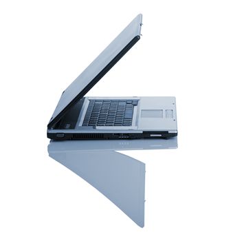 Picture of a laptop on a white background with reflection



