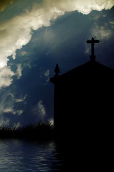 christian church silhouette and the clouds