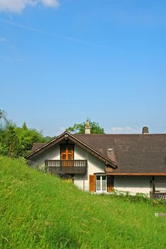 Traditional Swiss rural house in porrwntruy