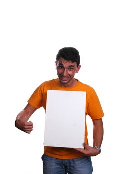 young man pointing to white board