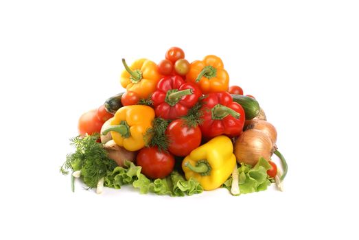 Different fresh tasty vegetables isolated on white background             