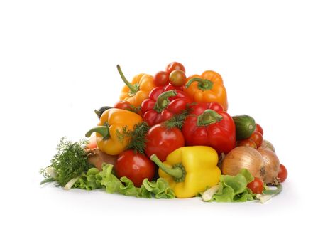 Different fresh tasty vegetables isolated on white background             