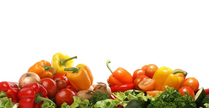 Different fresh tasty vegetables isolated on white background             