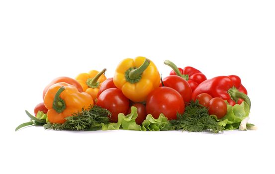 Different fresh tasty vegetables isolated on white background             