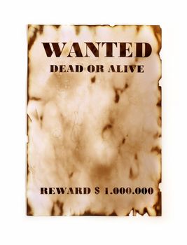 Wanted retro poster in vintage style isolated on white             