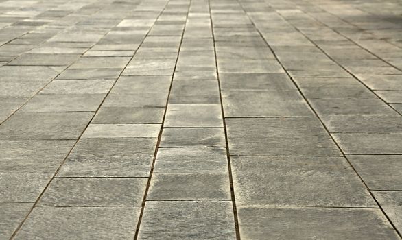 big stones floor promenade, perspective on horizontal view