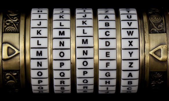 word money set as a password in combination puzzle box (cryptex) with rings of letters