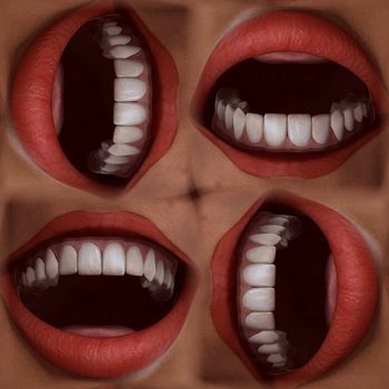 A seamless tile pattern background made out of funny smiling mouths.