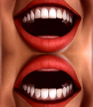 A seamless tile pattern background made out of funny smiling mouths.